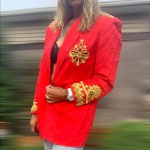 Vintage 90’s heavily embellished beaded red & gold blazer military circus